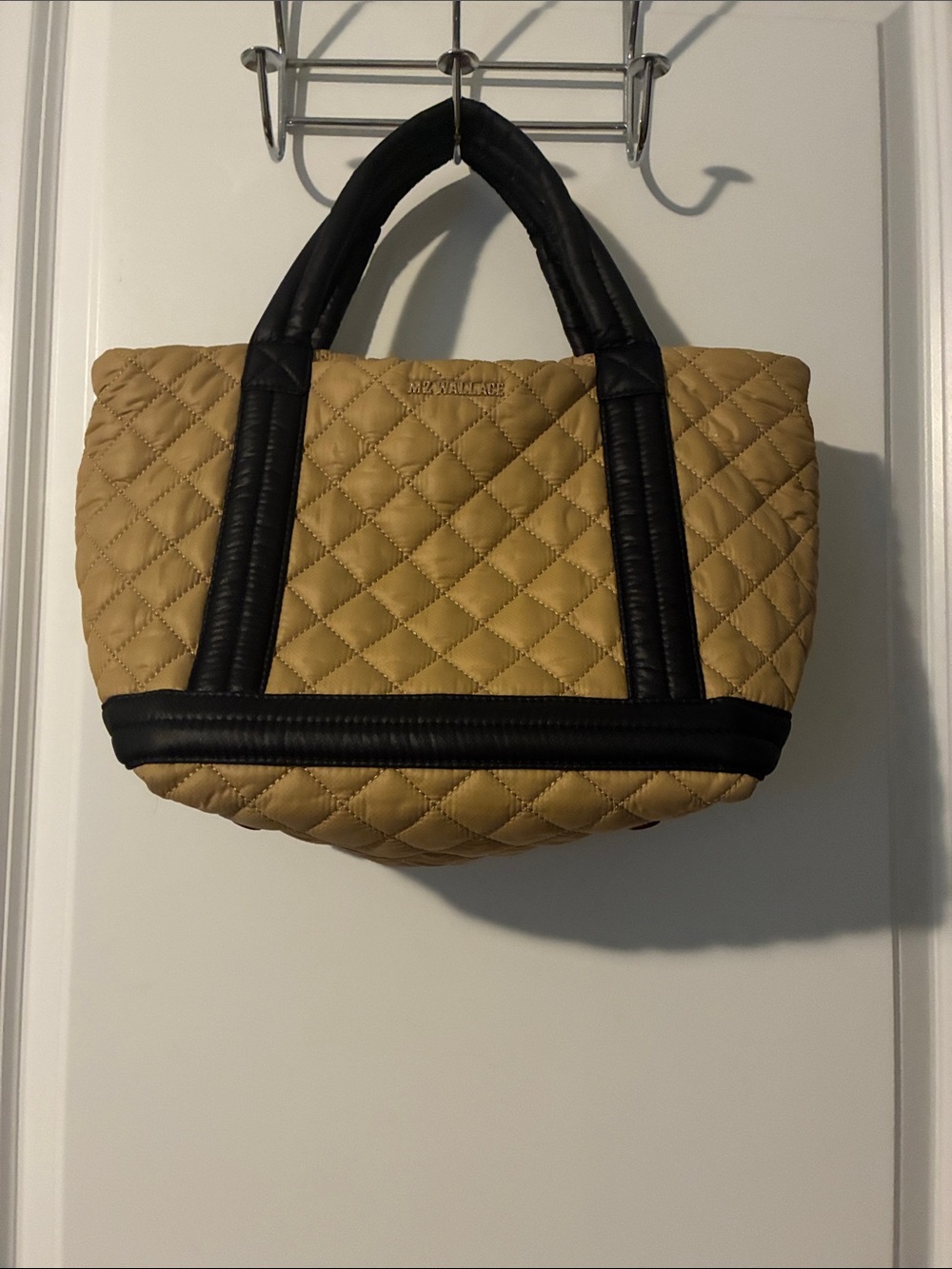 MZ Wallace Limite Edition Quilted Empire Metro Tote in Camel with Black Trim